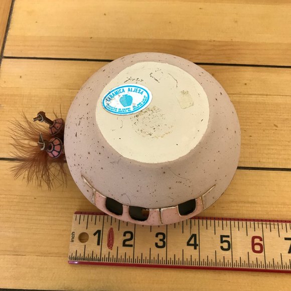 Adobe Desert Art Pottery Vase Tea Light Bowl with Cutouts Feather Concho Mexico - Picture 8 of 8